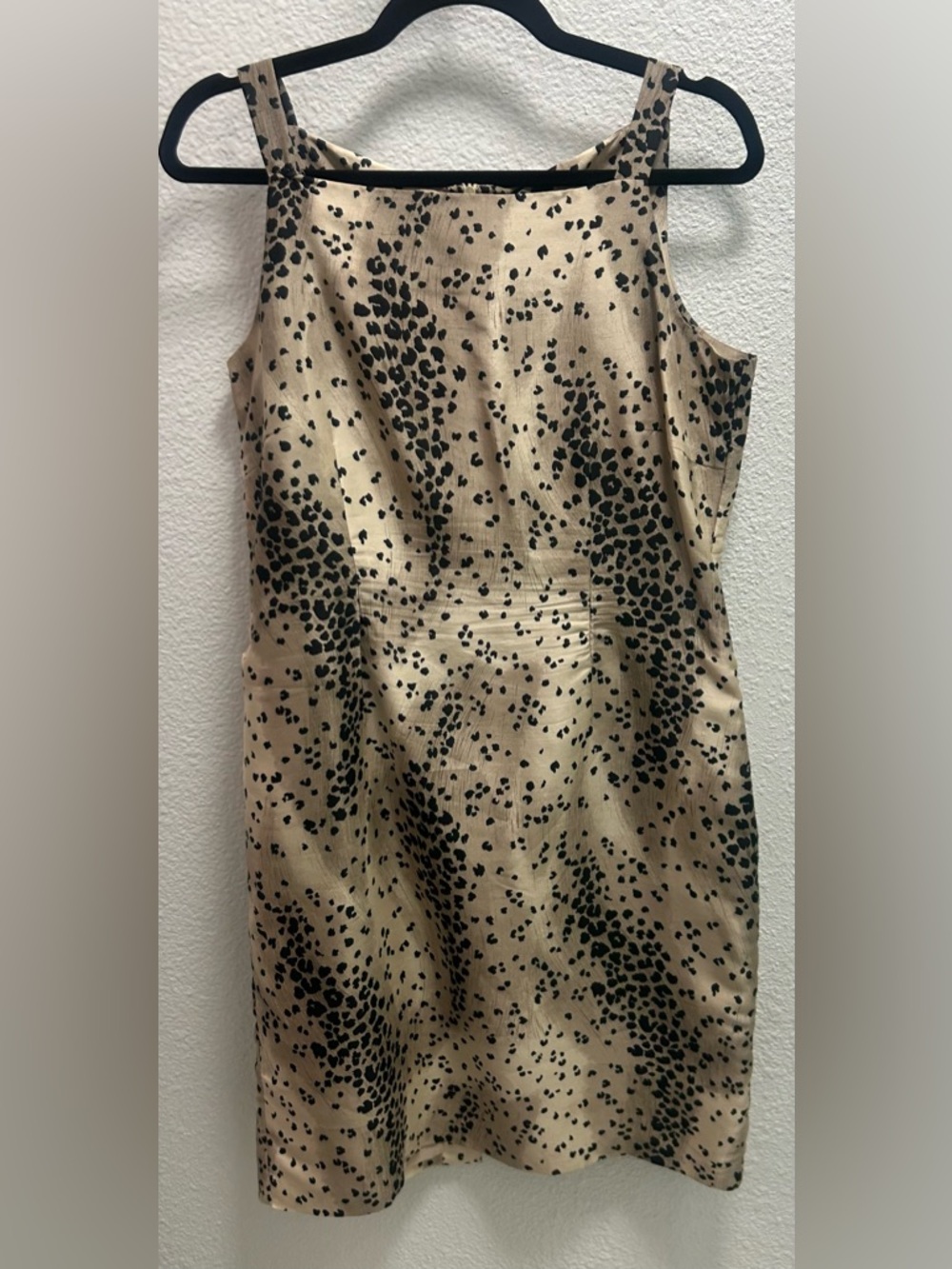 Robbie Bee 100% Silk Beige and Black Leopard Print Midi Dress
